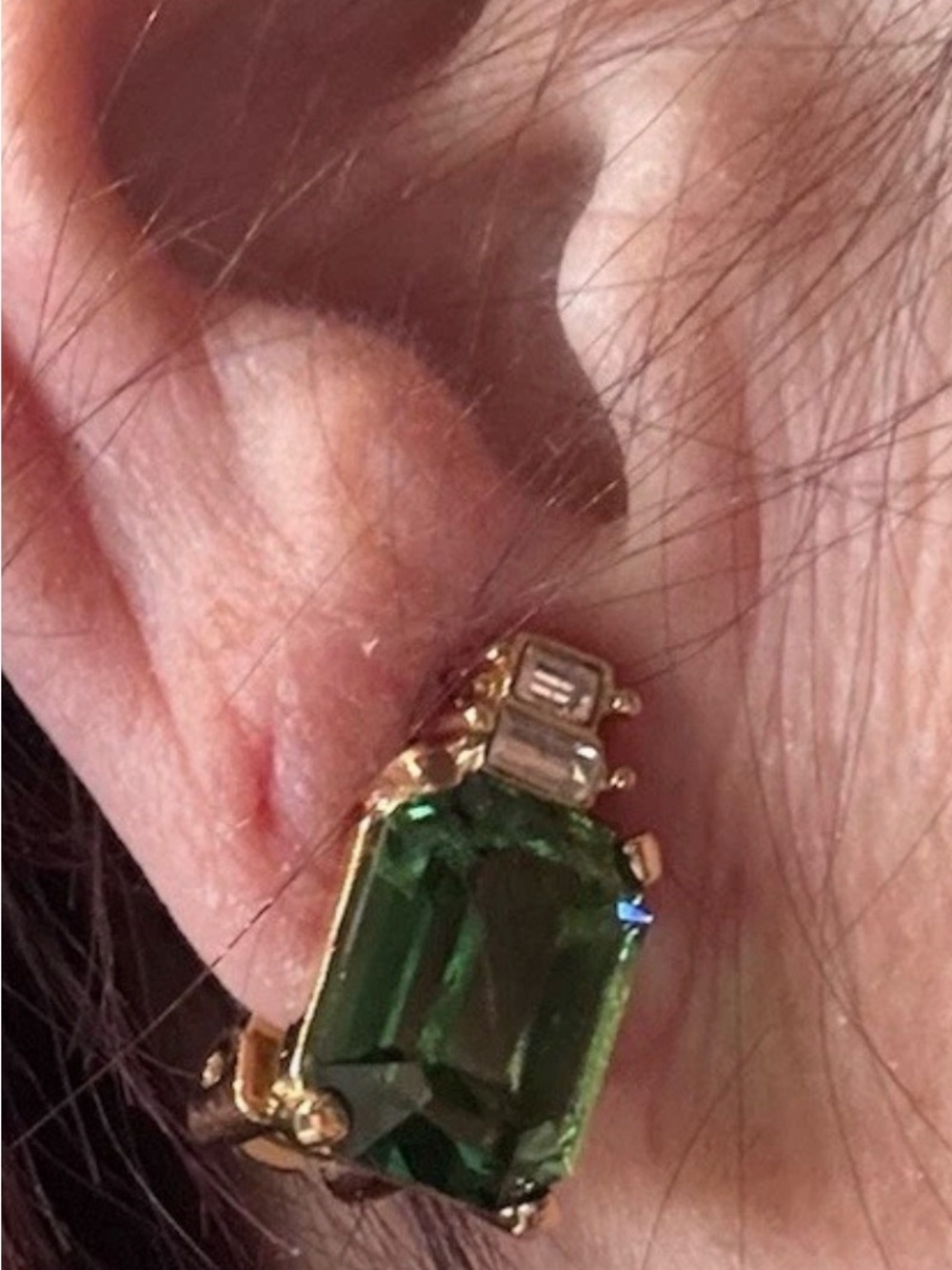 Vintage Christian Dior Gold Emerald Green Crystal Runway Earrings - Picture 9 of 9
